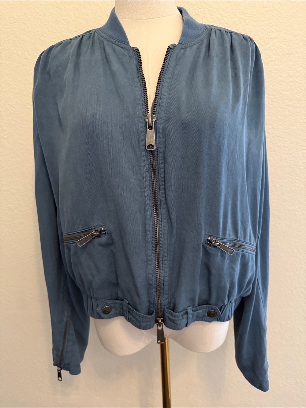 Free People Dusty Blue Women's knock out siren Bomber Jacket